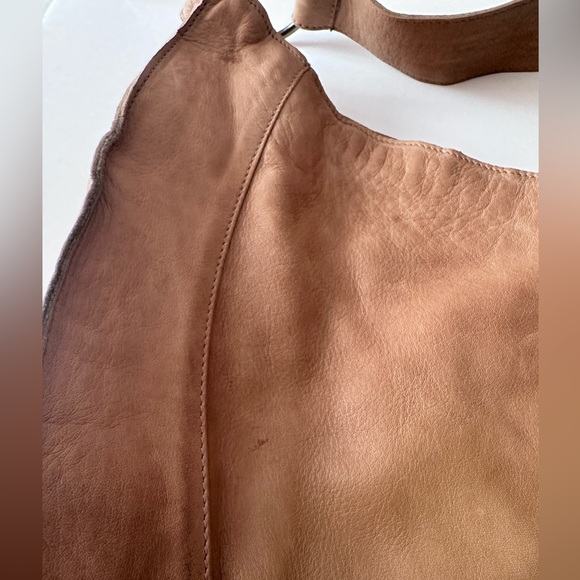 Anthropologie Slouchy Leather Shoulder Bag Lamb Sheep Oversized Tote Camel Tan - Picture 12 of 14